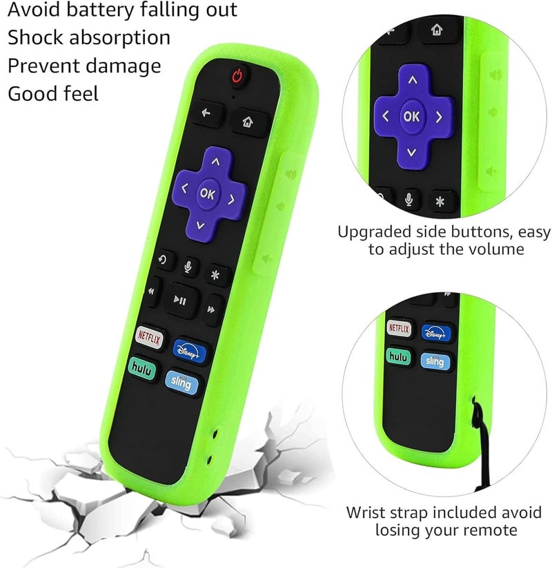 SOTATOO غطاء جهاز التحكم عن بعد 2 عبوة لجهاز Roku، غطاء بطارية لجهاز TCL Roku Smart TV Steaming Stick Remote، غلاف سيليكون لجهاز التحكم عن بعد Roku عالمي للحماية، يتوهج في الظلام باللون الأخضر والبرتقالي - Image 4